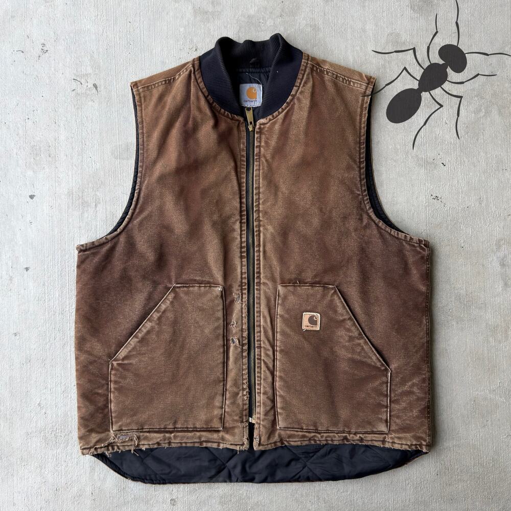 Carhartt faded DKB brown quilted work wear vest